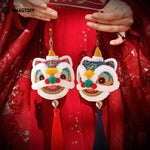 Load image into Gallery viewer, Lion dance safe talisman embroidery DIY material bag antique sachet carry-on keychain car pendant finished product gift
