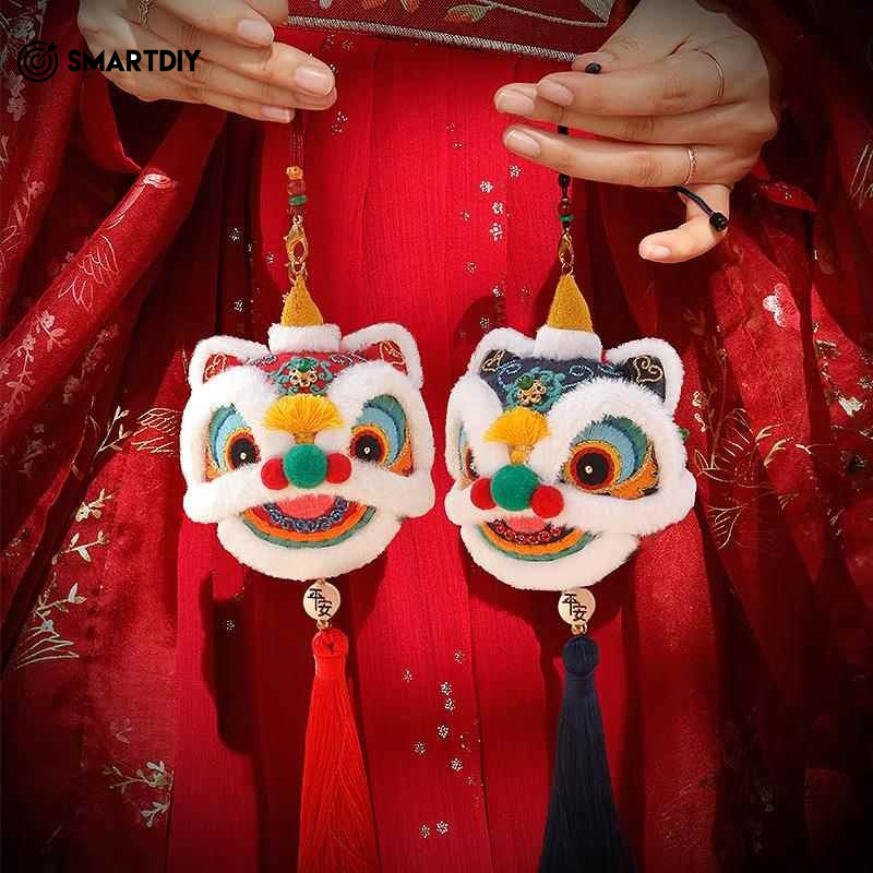 Lion dance safe talisman embroidery DIY material bag antique sachet carry-on keychain car pendant finished product gift
