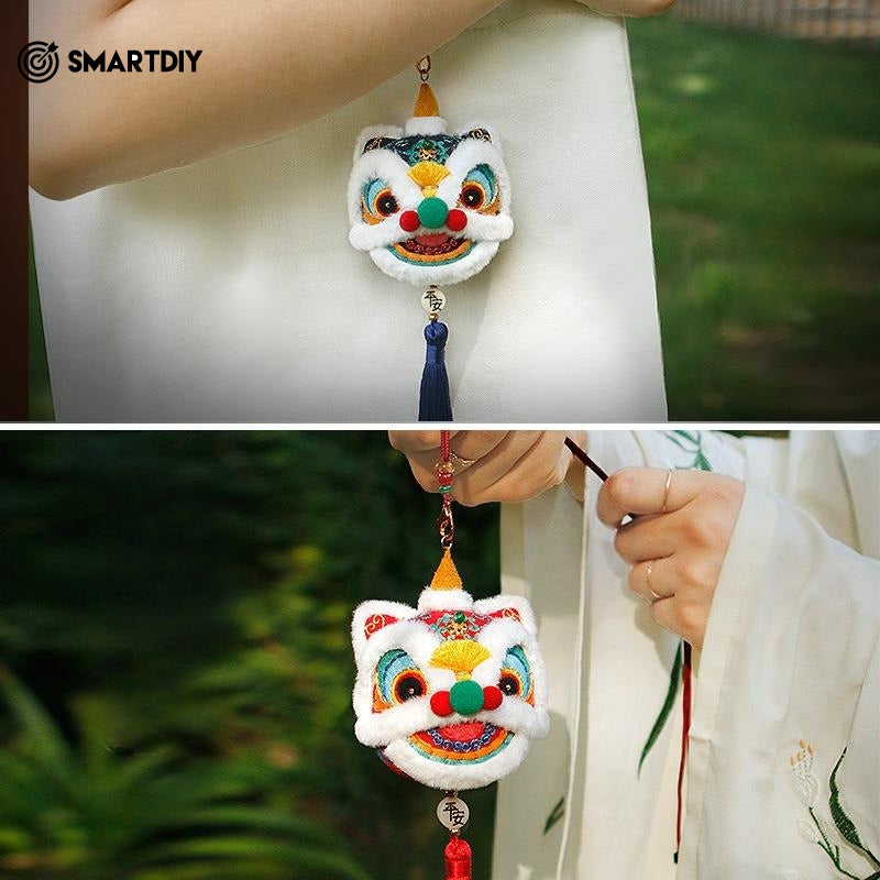 Lion dance safe talisman embroidery DIY material bag antique sachet carry-on keychain car pendant finished product gift