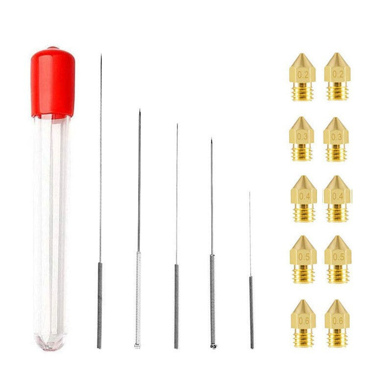3D Printer Nozzle Cleaning Kit MK7/8 Brass Nozzle 10 + 5 Cleaning Needles 0.2 to 0.6mm