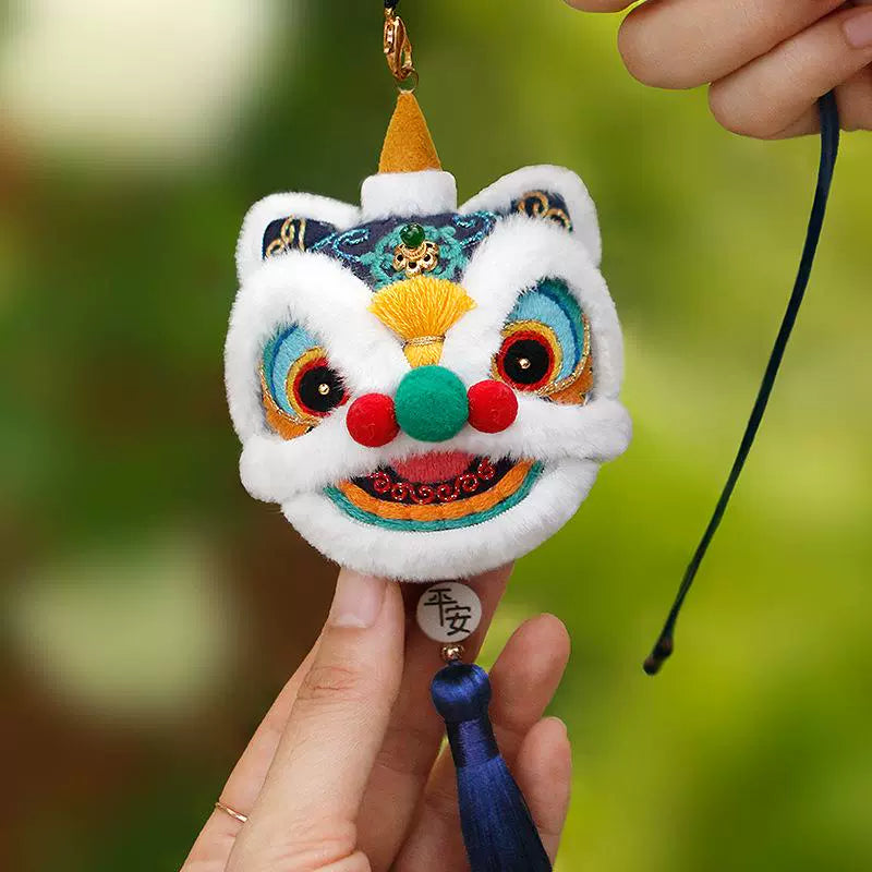 Lion dance safe talisman embroidery DIY material bag antique sachet carry-on keychain car pendant finished product gift