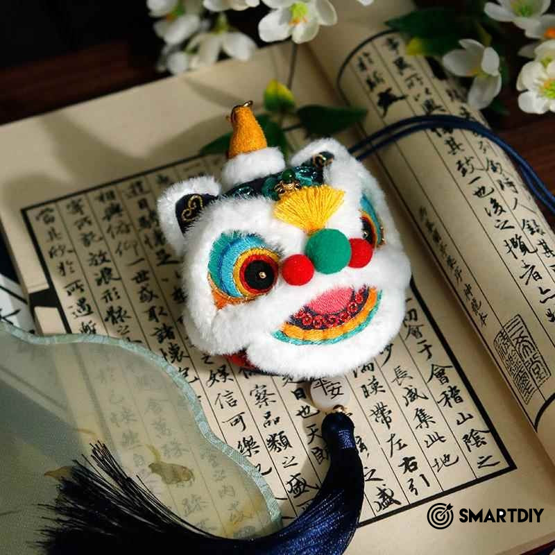 Lion dance safe talisman embroidery DIY material bag antique sachet carry-on keychain car pendant finished product gift