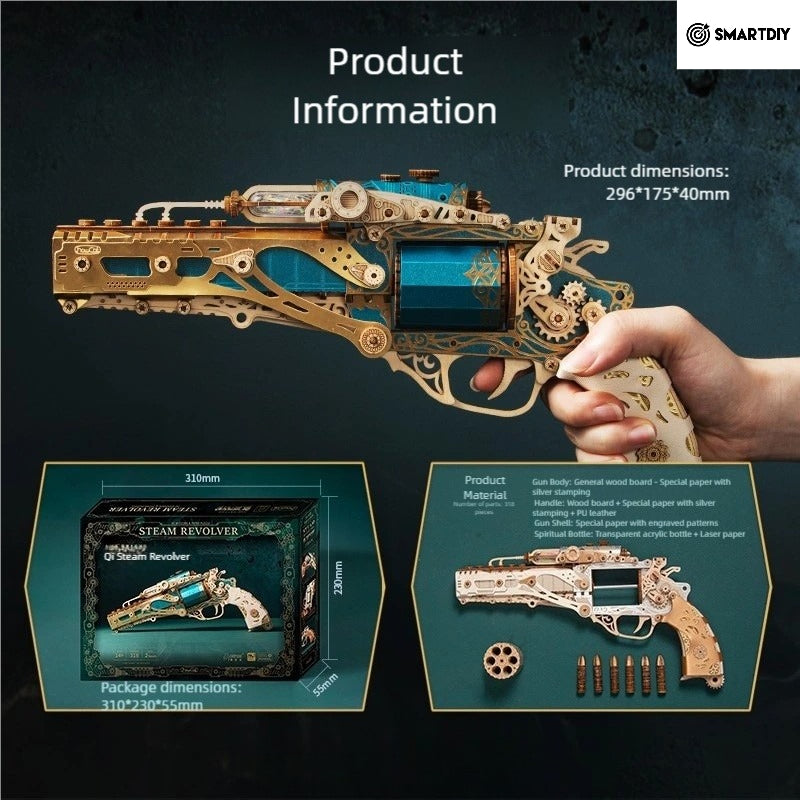 Fantasy steam revolver assembly model mortise and tenon building block 3d three-dimensional puzzle boy birthday gift toy 10